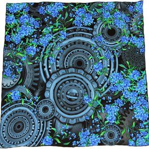 100% silk square scarf wrap "Forget-me-nots" grey blue floral